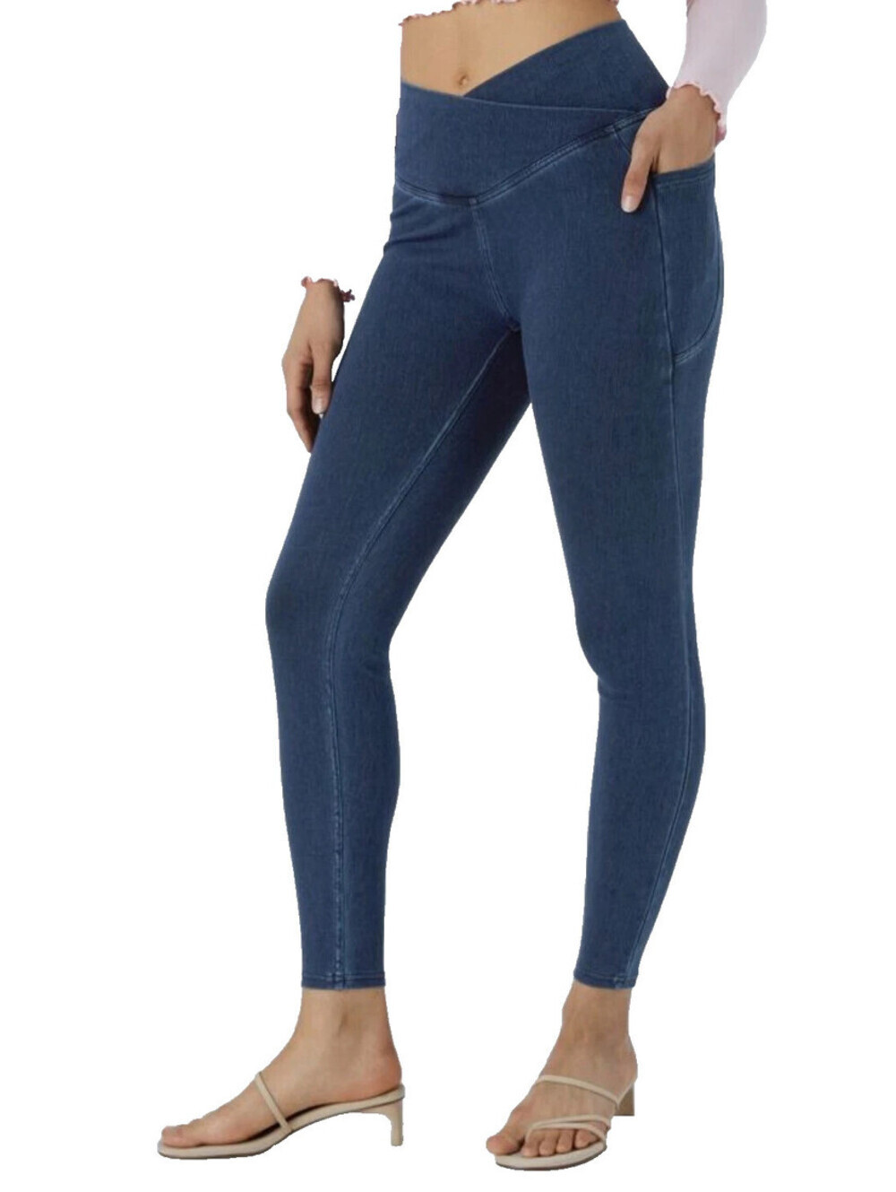 Halara Size L Jeggings High Waisted Full Length Denim Leggings Cotton Blend Blue